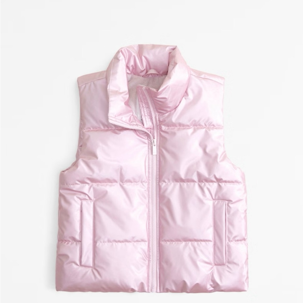 NWT ABERCROMBIE Kids Pink Puffer Vest, Faux Fur Lined, Wind & Water Resistant